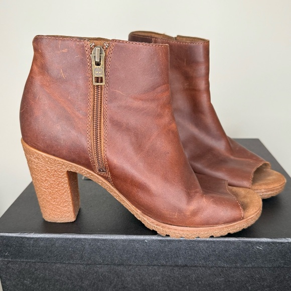 Timberland Women's Brown Leather Peep toe Ankle Booties A1IE9 - Picture 3 of 7